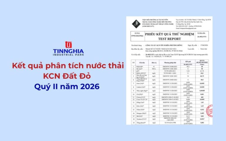 Kết quả phân tích nước thải KCN Đất Đỏ I - Quý II năm 2026